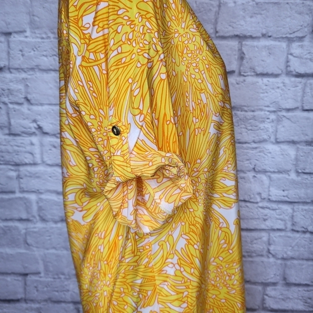 Amanda Uprichard dress yellow white floral tunic v neck knee length size M NWT - Picture 9 of 11